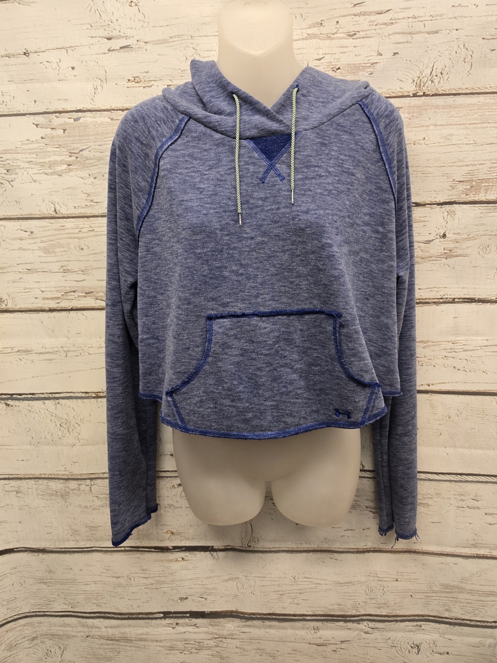 Under Armour Blue/Purple Distressed Cropped Hoodie Sweatshirt Size Mediuma